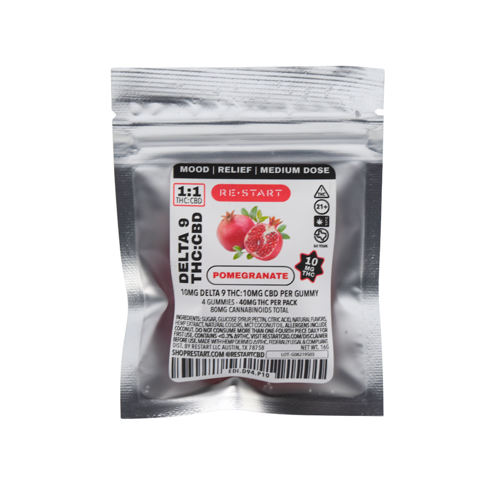 Delta 9 THC CBD 20MG Pomegranate Gummies (1:1) 4-ct